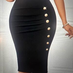 SHEIN Black Pencil Skirt with Gold Buttons